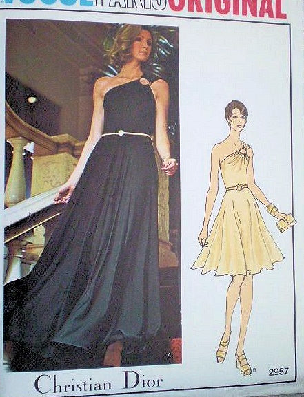 1970s Stunning DIOR One Shoulder Evening Gown Party Dress Pattern VOGUE PARIS ORIGINAL 2957 Flattering Beautiful Design Bust 32 Vintage Sewing Pattern