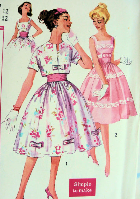 1960 FULL SKIRTED PARTY DRESS , JACKET, CUMMERBUND PATTERN VERY PRETTY STYLE SIMPLICITY 2992