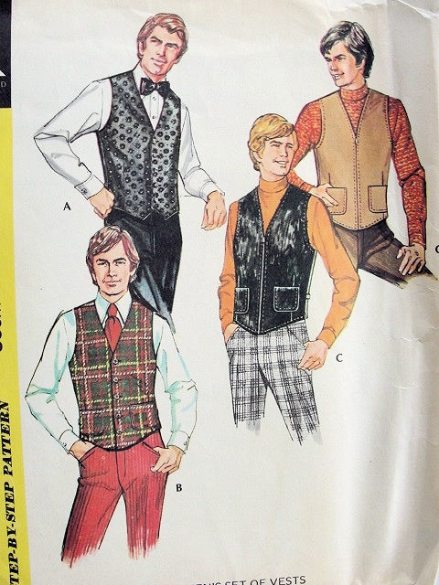 1970s Mens Set of Vests Pattern 3 Styles McCalls 3021