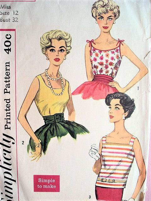 1950s ROCKABILLY Marilyn Monroe Style Blouses Pattern SIMPLICITY 3021 Three Style Versions Bust 32 Vintage Sewing Pattern