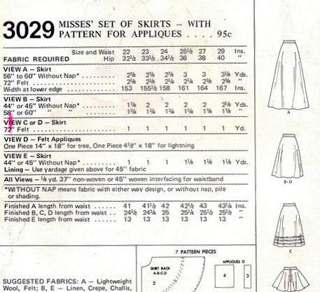 70s RETRO Set of Circular Skirts and Appliques Pattern McCALLS 3029 Disco Mini to Maxi Length Waist 25 Vintage Sewing Pattern UNCUT