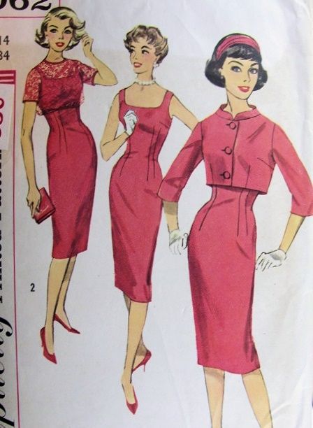 1960s  SEDUCTIVE Cocktail Sheath Dress and Jacket Pattern  SIMPLICITY 3062 Mad Men Slim Figure Show Off Style, Back Button Lace or Crop Jacket Vintage Sewing Pattern Bust 34