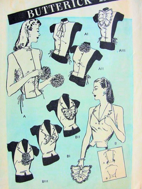 1940s FABULOUS Set Of Dickeys Pattern BUTTERICK 3063  Halter or Button Front styles, Perfect For Suits, Bust 32-34 Vintage Sewing Pattern
