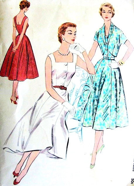 1950s Day or Party Dress and Bolero Jacket McCALLS 3135 Lovely Square Neckline, Figure Flattering Design, Bust 34 Vintage Sewing Pattern