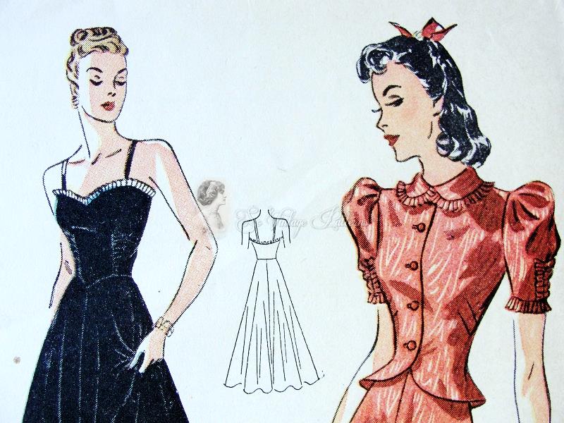 1930s Stunning Evening Gown and Jacket Pattern Sculptured Bodice Sweetheart Neckline,Very Full Dancing Skirt Simplicity 3163 Vintage Sewing Pattern Factory Folded Bust 36