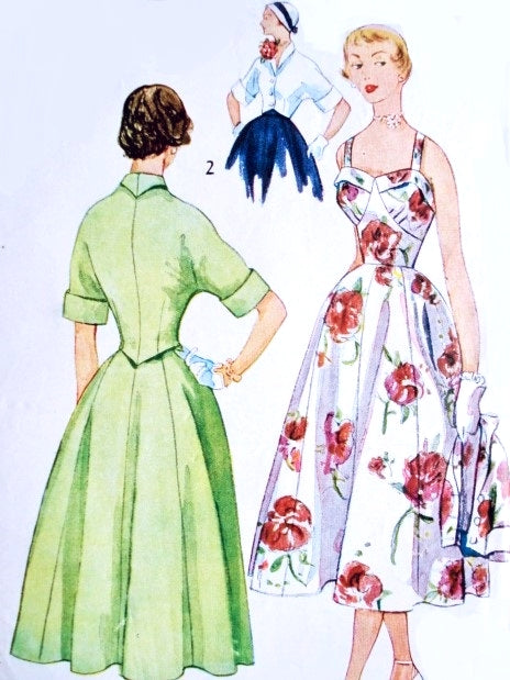 Lovely Cocktail Party or Sun Dress Pattern Simplicity 3207 Figure Flattering Midriff Full Skirt Dress Kimono Sleeve Short Jacket  Vintage Sewing Pattern