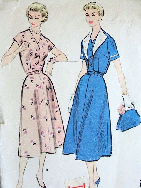 1950s DRESS, BOLERO JACKET PATTERN PRETTY NOTCHED V NECKLINE McCALLS 3235