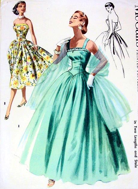 1950s GLAMOROUS Evening gown Party Dress Pattern McCALLs 3399 Dreamy Full Length Evening Formal Gown or Cocktail Party Dress, Bust 30 Vintage Sewing Pattern