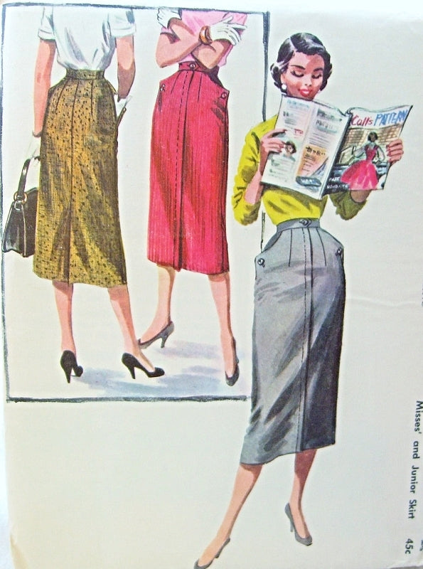 1950s Pencil slim Skirt Pattern Wiggle Style Skirt With Pockets McCalls 3410 Vintage Sewing Pattern Waist 27