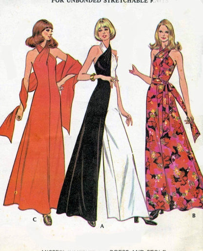 1970s Gorgeous Evening Palazzo Jumpsuit Dress Pattern Criss Cross Halter Neck Bodice, Includes Evening Stole  McCalls 3419 Vintage Sewing Pattern UNCUT American Hustle Era