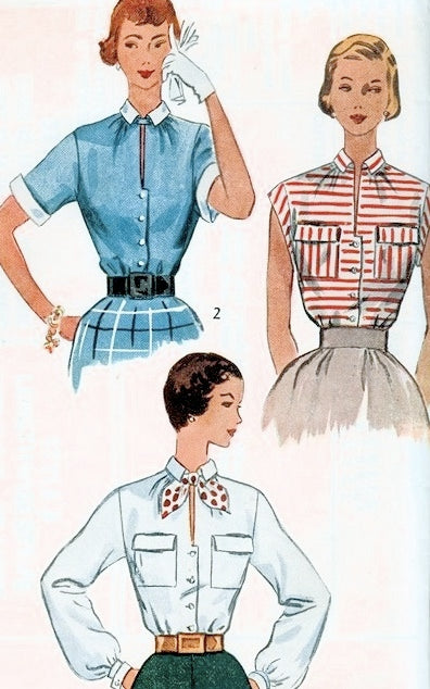 1950 BLOUSE PATTERN UNIQUE SLIT NECKLINE, 3 VERSIONS SIMPLICITY 3427