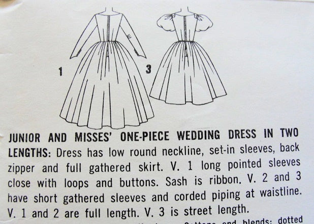 1960s  LOVELY Wedding Dress Bridal Gown Pattern SIMPLICITY 3469 Two Sleeve Styles  Flattering Necklines Bust 32 Vintage Sewing Pattern