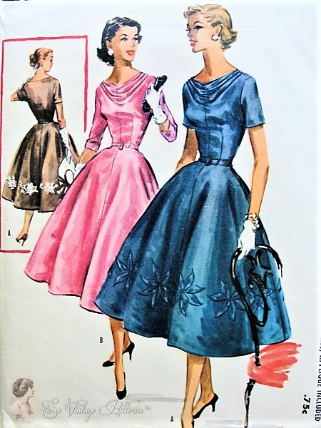 1950s BEAUTIFUL Evening Party Dress Pattern McCALLS 3538 Flattering Draped Neckline, Fitted Bodice, Very Full  Skirt, Applique Skirt Version Bust 32 Vintage Sewing Pattern