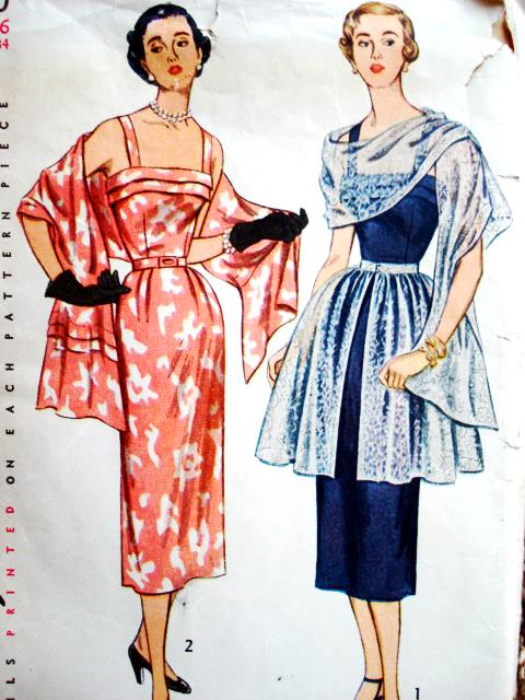 1950s LOVELY Slim Evening Dress, Stole and Overskirt Pattern SIMPLICITY 3540 Vintage Sewing Pattern