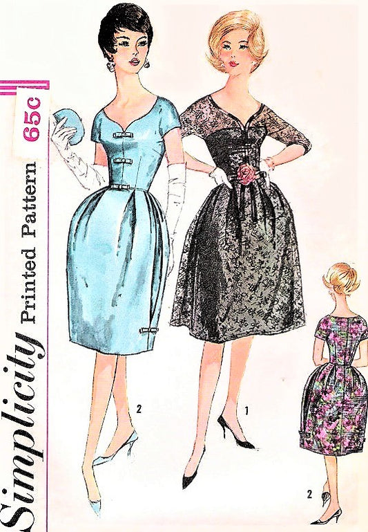 60s Mad Men Era Cocktail Evening Party Dress Pattern SIMPLICITY 3662 Bell Shape or Flared Skirt Lovely Neckline Bust 36 Vintage Sewing Pattern