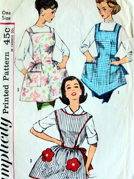 1950s PRETTY One Yard Bib Apron Pattern SIMPLICITY 3702 Three Lovely Styles, One Size Vintage Sewing Pattern
