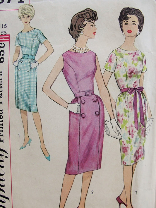 1960 CHIC Slim Dress Pattern SIMPLICITY 3874  Classy Mad Men Princess Seam Fitted Sheath Dress Bust 34 Vintage Sewing Pattern FACTORY FOLDED