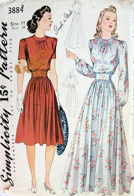 1940s BEAUTIFUL EVENING BLOUSE, SKIRT PATTERN DAY or EVENING LENGTH SIMPLICITY PATTERNS 3884