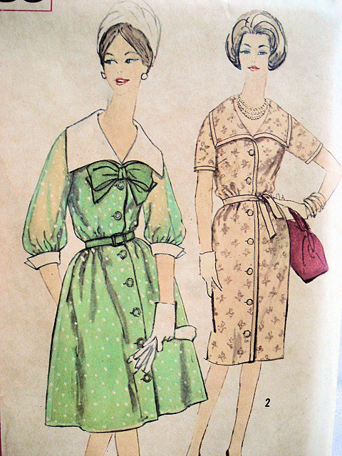1960s LOVELY Dress Pattern SIMPLICITY 3885 Button Front Dress, Slim Or Flared, Bust 36 Vintage Sewing Pattern