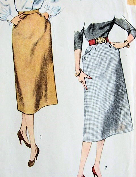 1950s FAB Slim Skirt Pattern SIMPLICITY 3983 Simple To Make Skirts waist 26 Vintage Sewing Pattern