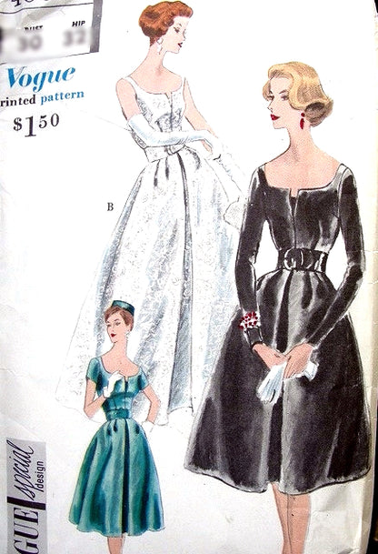 1950s ELEGANT Evening Dress and Petticoat Pattern VOGUE Special Design 4065 Flattering Almost Off Shoulders Neckline, Formal Ball Gown Evening  or Cocktail Party Length Bust 36 Vintage Sewing Pattern