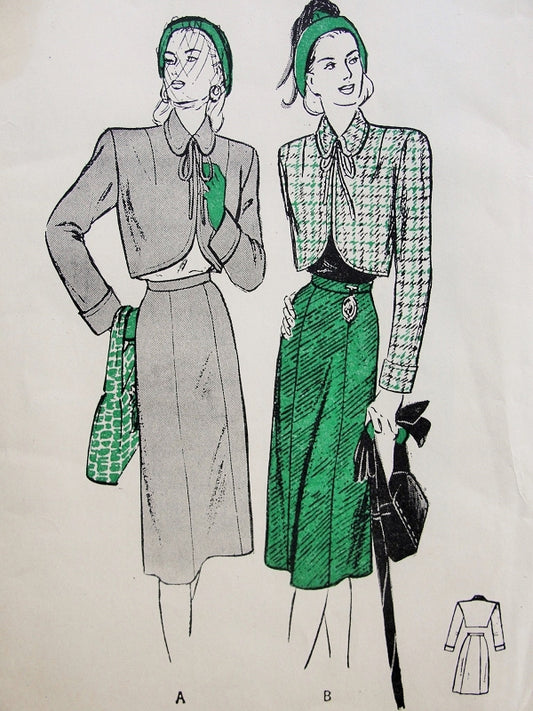 RESERVED1940s Bolero Suit Pattern Curved Front Bolero Jacket, Chic Cuffed Sleeves, Six Gore Skirt Charming 40s Style Butterick 4066 Vintage Sewing Pattern Bust 34 FACTORY FOLDED