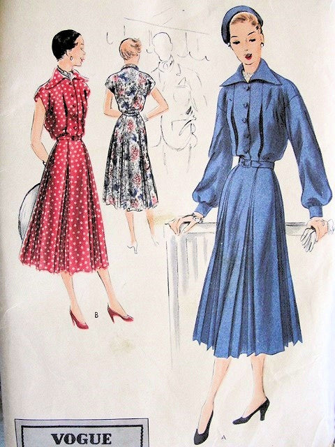 1950s Beautiful Day or After 5 Dress Pattern VOGUE SPECIAL DESIGN 4080 Flattering Inverted Pleat Dress  Lovely Full or Cap Sleeves  Bust 34 Vintage Sewing Pattern