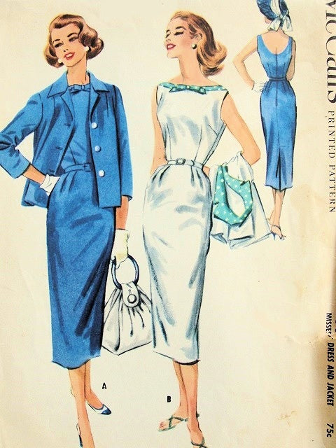 1950s FABULOUS Slim Dress and Jacket Pattern McCALLS 4109 Flattering Boat Neck Bateau Neckline, Low Back, Bust 32 Vintage Sewing Pattern