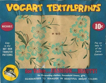 VINTAGE IRON ON TRANSFERS VOGART DAINTY BLUE FLOWERS NEVER USED