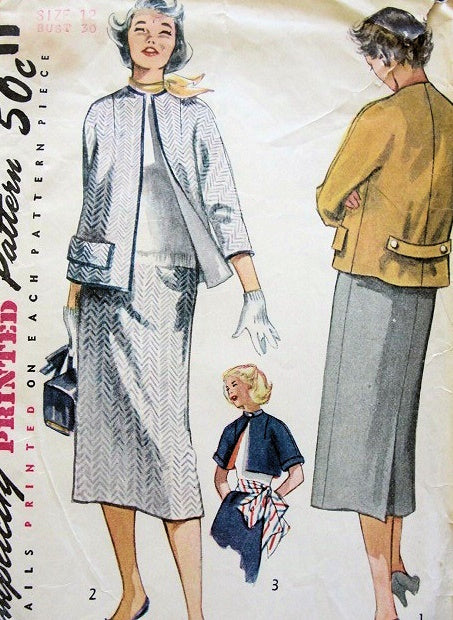 1950s SLIM SUIT PATTERN STRAIGHT JACKET, KIMONO SLEEVES SIMPLE TO MAKE  SIMPLICITY 4171