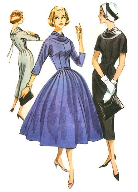 1950s GLAMOROUS Slim or Full Skirt Dress Pattern McCALLS 4212 Lovely Cowl Neckline, Daytime or Party Evening Dress, Bust 34 Vintage Sewing Pattern