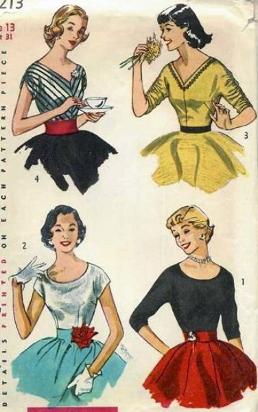 1950s LOVELY Scoop  or V Neckline Blouse Pattern SIMPLICITY 4213  Four Flattering Style Simple To Make  Bust 32 Vintage Sewing Pattern