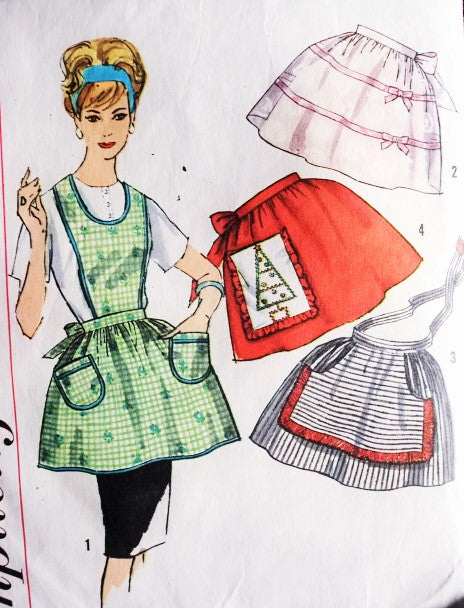 1960s  One Yard Aprons Pattern SIMPLICITY 4213 Bib Apron or Lovely Half Hostess Aprons One Size Vintage Sewing Pattern