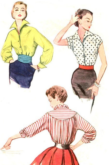 1950s STRIKING Wing Collar Blouse and Cummerbund Pattern SIMPLICITY 4237 I Love Lucy Style Bust 32 Vintage Sewing Pattern