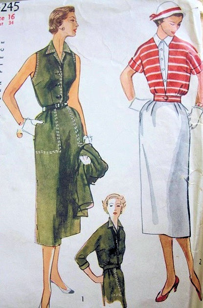VINTAGE SIMPLICITY DRESS, JACKET 1950S PATTERN 4245