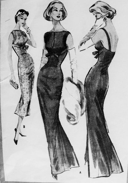 1950s GORGEOUS Evening Dress Gown Pattern McCALLS 4258 Pauline Trigere Man Magnet Glove Fitting Empire Dress Seductive Elegance Vintage Sewing Pattern Bust 34