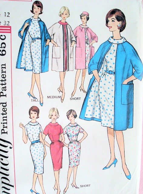 1960s FABULOUS Elegant Slim Dress and Coat Pattern SIMPLICITY 4294 Figure Flattering Dress,Lovely Lined Coat, Bust 32 Vintage Sewing Pattern FACTORY FOLDED
