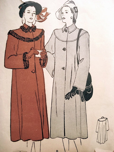 1940s BEAUTIFUL Flare Back Coat Pattern BUTTERICK 4317 Lovely Dipped Hemline In the Back , Bust 30 Vintage Sewing Pattern