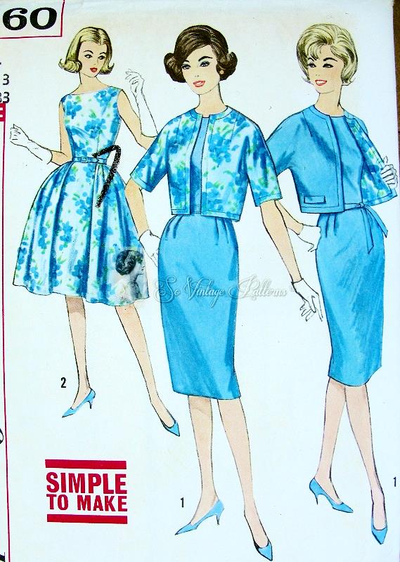 1960s Mad Men Slim or Full Skirted dress and Reversible Jacket Pattern Simple To Make  Factory Folded Bust 33