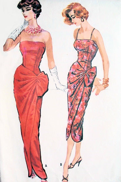 1950s GORGEOUS Evening Gown Cocktail Dress Pattern McCALLS 4425 Strapless or Straps Slim Sarong Party Dress Stunning Eye Catching Design Bust 31 Vintage Sewing Pattern