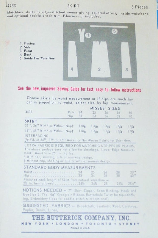 60s Mod Skirt Pattern Butterick 4433 Vintage Sewing Pattern Match Box Skirt Edge Stitched Seams Give Square Effect UNCUT