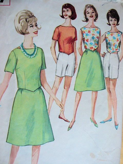 1960s Beach Wear Weekend Wear Pattern Top, Skirt and Jamaica Shorts Simplicity 4437 Vintage Sewing Pattern Bust 32 UNCUT