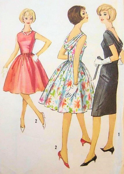 1960s Mad Men Cocktail Party Dress Pattern Lovely Draped Cowl Back Slim or Full Skirt Styles Simplicity 4517 Vintage Sewing Pattern Bust 32