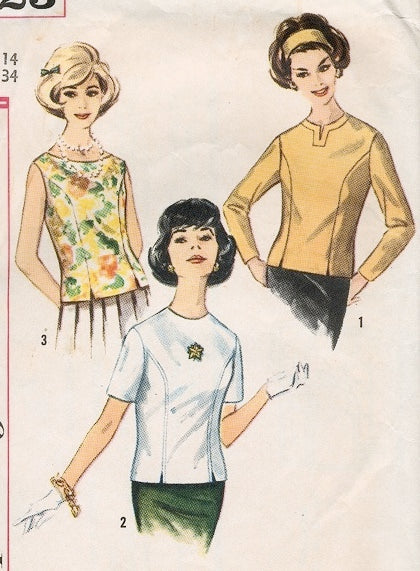 1960s PRETTY Over Blouses Blouse Pattern SIMPLICITY 4523 Three Button Back Blouse Styles Bust 36 Vintage Sewing Pattern