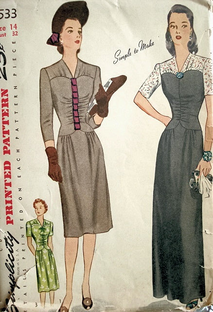 1940s EVENING GOWN PATTERN SIMPLICITY 4533