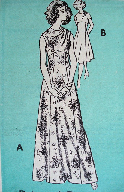 70s EMPIRE DRESS SHOULDER DRAPED PATTERN