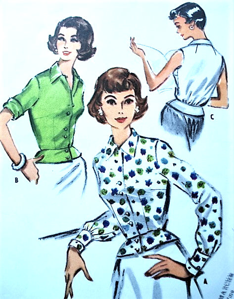 1950s STYLISH Overblouse, Peplum Blouse Pattern McCALLS 4604 Three Style Versions,Lovely Design Bust 36 Vintage Sewing Pattern FACTORY FOLDED