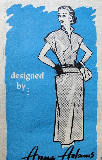 1950s STUNNING Slim Dress Pattern ANNE ADAMS 4611 Slit Neckline Wing Collar Day or After 5 Dress Bust 34 Vintage Sewing Pattern