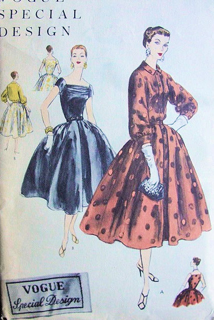1950s Vogue Special Design 4650 Dress Pattern Lovely Cocktail Evening Style Full Skirted, Flattering Draped Neckline, Short Jacket Lovely Design