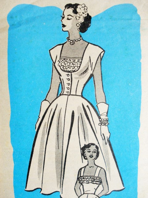 1950s Anne Adams 4662 Vintage Sewing Pattern Beautiful Bust Shelf Dress Full Skirt and Fitted Jacket Perfect Party or Sundress Bust 34 FACTORY FOLDED